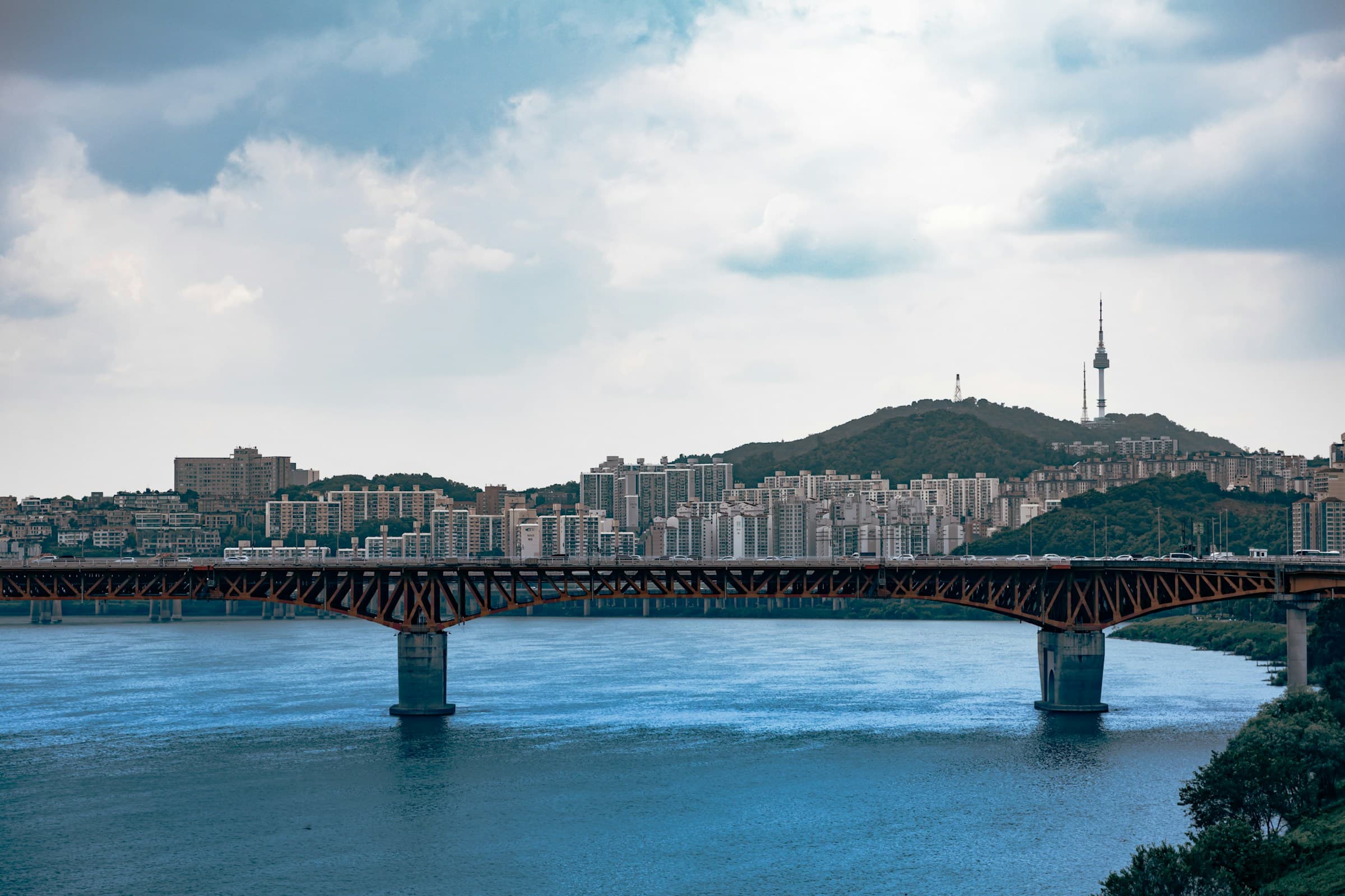 Seoul cityscape with modern buildings and traditional architecture